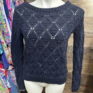 Tommy Hilfiger Navy Blue Crew Neck Sweater with Diamond Knit